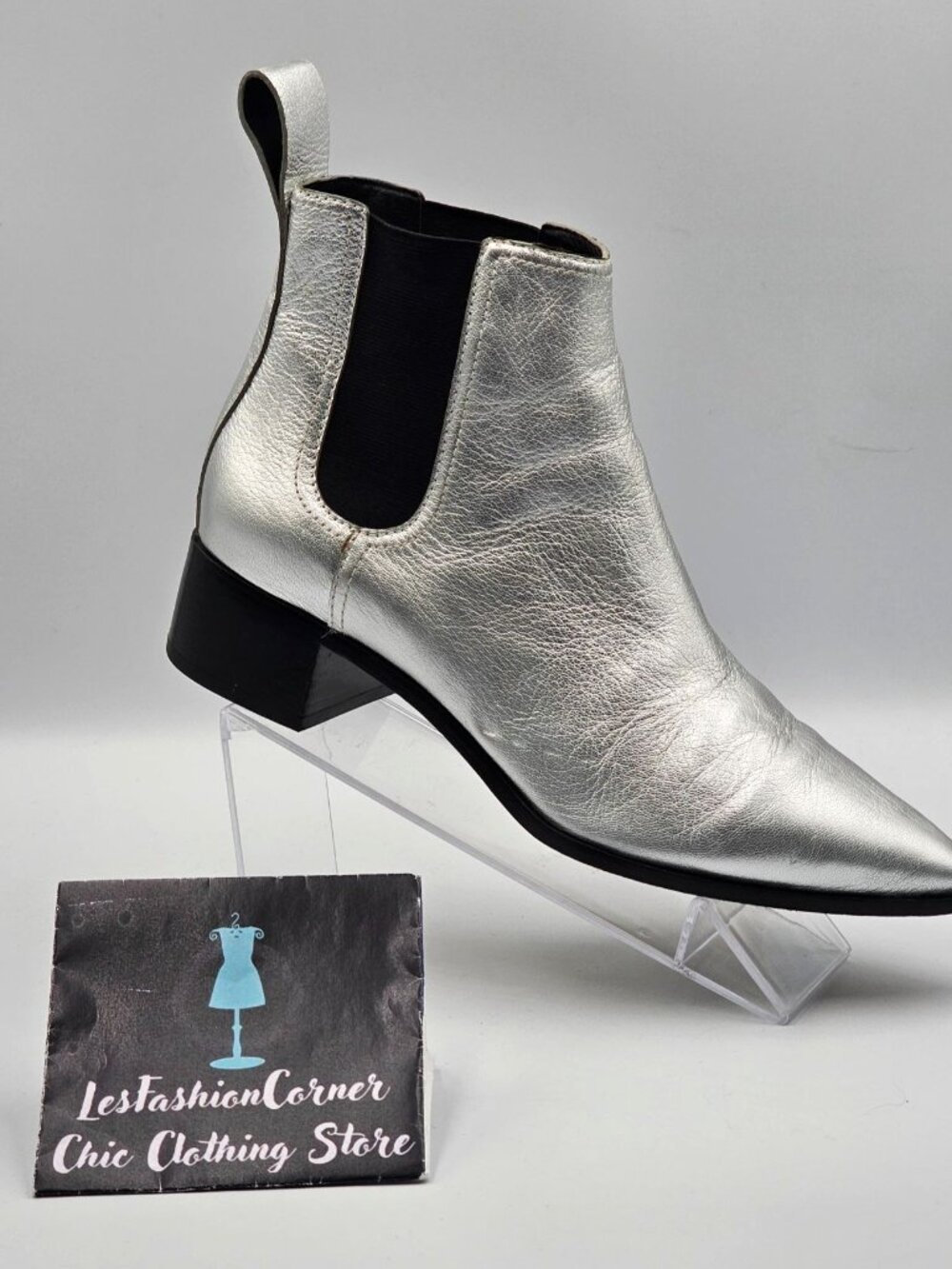 Loeffler Randall Women Metallic Silver Nellie Chelsea Pointed Booties Sz10 2971 - Picture 16 of 16
